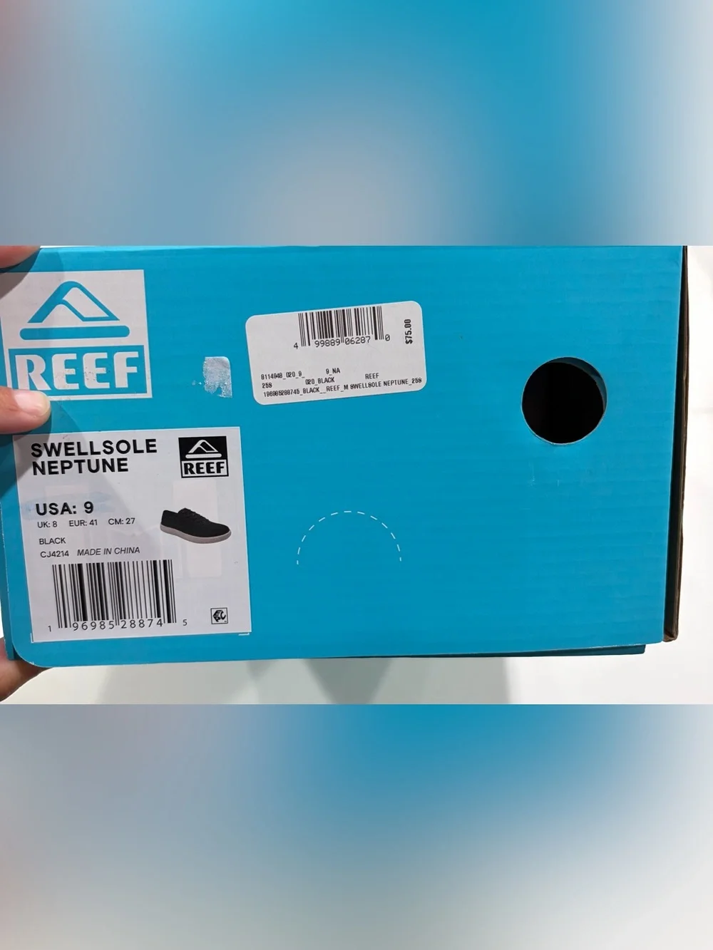 Reef Men's Size 9 Swellsole Neptune Sneakers Black White NWT Cushion Lightweight